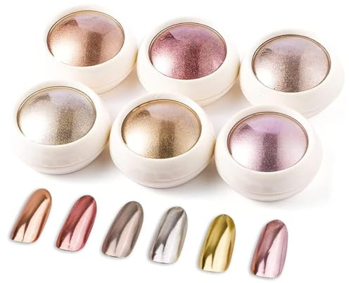 FENQURO 6 Pcs Polvere per Unghie Cromate in Oro Rosa, Set Pigmenti Metallici Unghie con Effetto Specchio Magico per la Decorazione Nail Art