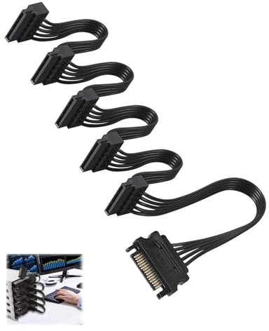 MSMXCS 15 Pin SATA Power Splitter Cable 1 to 5,23 Inch Sata Power Cable Hard Drive SATA Power Supply Cable Adapter,Converter Cord for HDD SSD Optical Drives and Multi-Drive Setups SAC1-5