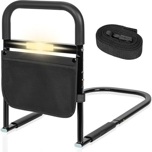 FREEAMG Bed Rails for Elderly Adults with Motion Sensor Light, Bed Assist Rails Adjustable Heights with Storage Bag, Safely Assist Handrail Bar for Seniors, Disabled, Children, Pregnant Women