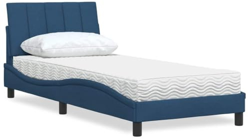 Ziaphsol Hanko säng med madrass, blå, 80 x 200 cm, tygöverdrag, komfortskummadrass, robust plattformssäng för sovrum, vilsam sömn