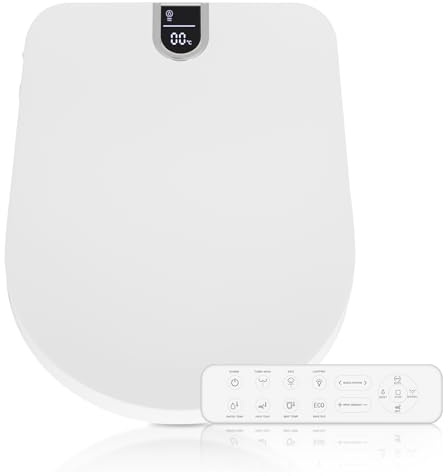 ARTETHYS Electronic Smart Bidet Toilet Seat with Warm Air Drying, Heated Seat Bidet with Remote Control Self-Cleaning Nozzle Adjustable Warm Water Power Saving, D/U Shape, 48.5x38cm