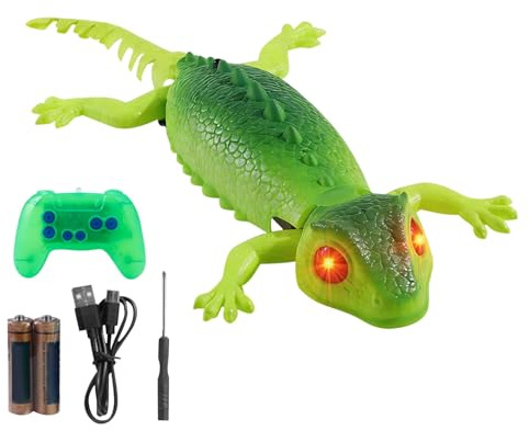 Genérico Jouet grimpant Gecko - Lézard électrique avec télécommande rechargeable double mode pour mur et sol | Blague lumineuse avec mouvements réalistes | Cadeau d'anniversaire