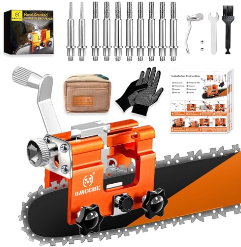 Chainsaw Sharpener Jig with 10 Tungsten Bits & Carrying Storage Bag, Universal Portable Manual Chain Saw Sharpener Tool Kit Accessories for 4 - 22 Chain Saw Sharpening