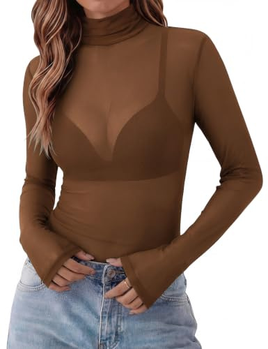 Women's Mesh T-Shirt Slim Fit Long Sleeve Clubwear Elegant Sheer T Shirts