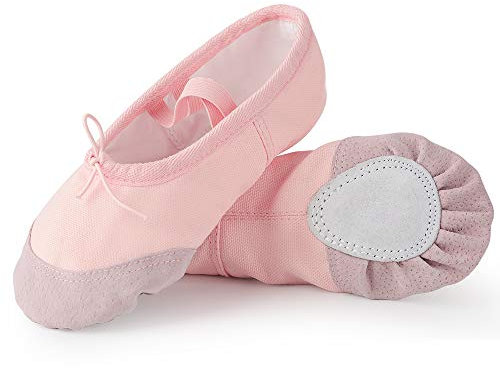 Soudittur Girls Ballet Shoes Pink Canvas Split Sole Dance Slippers Yoga Flats Gymnastic Shoes for Children/Kids/Women/Adults/Boys/Toddler (7 UK Child)