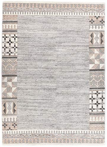 Theko | Teppich Nakarta aus 100% ungefärbter Schurwolle | mit Muster | handgeknüpft | Farbe: Natur Beige | 250 x 350 cm