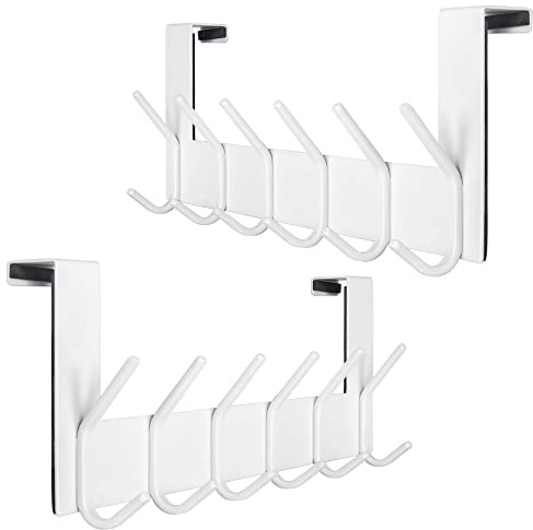 SKOLOO Porte-manteaux avec 6 crochets, crochet de porte à suspendre sans perçage, 2 crochets de porte pour la cuisine, la salle de bain, le salon et le couloir, blanc