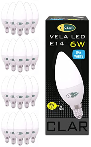 CLAR - Lampadine E14 Led Candela 6W, Lampadine Led Effetto Fiamma, Candele Bianca, Lampadine a LED E14-Equivalent 40W-50W, Lampade a LED E14 Luce Naturale (Pack 20)