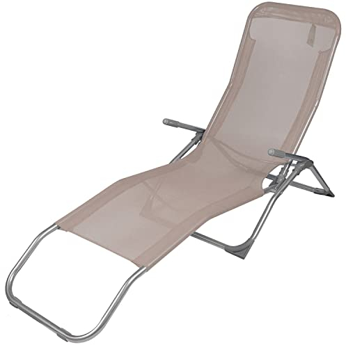 Annastore Sonnenliege Corfu aus leichtem Stahl - Bespannung Polyester - zwei Sitz- und Liegepositionen - zusammenklappbar Strandliege Campingliege Schwingliege Gartenliege faltbar - Farbe Taupe