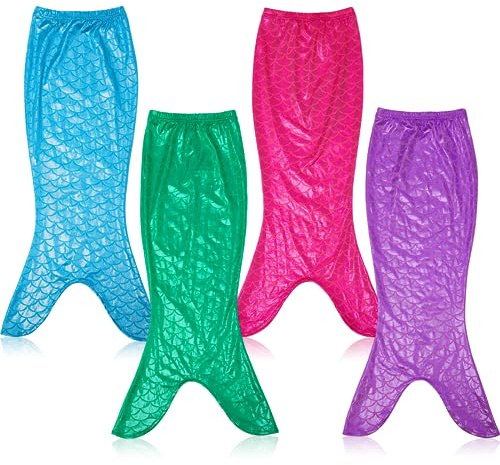 Toulite 4 Pcs Mermaid Tail for Party Favor Mermaid Tails for Girls Dress up for Party Gifts(Size 4,Vivid Color)