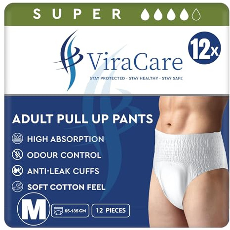 24 x Super Incontinence Pants Women and Men, Adult Nappies | High Absorption, Anti-Leakage, Soft-Stretch Waistband, Breathable, Discreet Fit, Adult Diapers, Medium Size (2 Packs of 12)