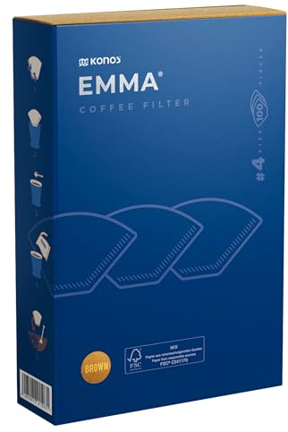 Carte Dozio - Filtro in carta EMMA by Konos per caffè, non sbiancato, naturale, dalla forma a cono, per caffè all'americana, realizzi fino a 4 tazze, confezione da 100 pezzi