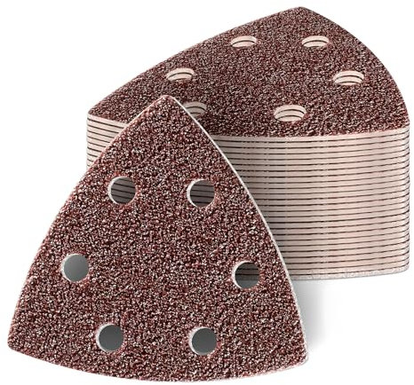 MYHOGOOD 6 Hole Mouse Sander Pads, 90mm Triangle Sanding Pads, 60/120/180/240/320/400 Grits Detail Sander Pads, Multi Tool Sandpaper for Electric Sander (60pcs Mouse Sand Paper)