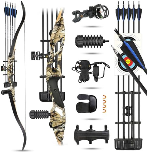 ZSHJGJR Ensemble Arc RecurveDémontable 56 Pouces 30 40 lbs Arc Recurve Ensemble de tir à l'arc Arc Recurve pour Adultes Kit Complet de Tir à l'arc avec Flèches Arc Recurve de Chasse (Camo, 30 lbs)