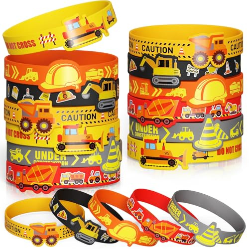 Toyssa 24 Pezzi Braccialetti Silicone, Braccialetti Bambini per Feste Gadget Compleanno Bambini Regalini Fine Festa Compleanno per Bambino Bambina (Costruzione)