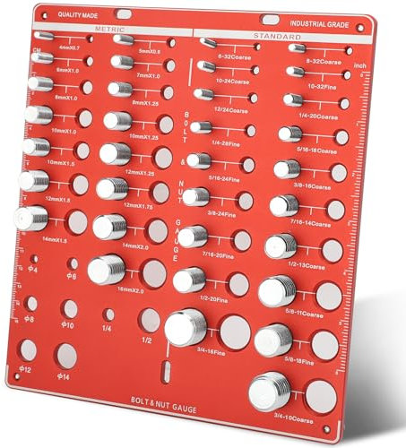 Thread Gauge Checker, 34 Nut & Bolt Thread Size Checker with Aluminum Alloy 8 Drill Bit Gauge, Thread Gauge Identifier for 19 Standard & 15, Aluminum Board Steel Bolts