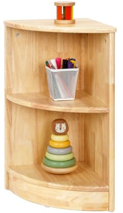 OOOK Rubber Wood Corner Storage Cabinet Shelf, 2-Tier Kids Bookshelf | 2-Tier Children's Bookcase, Kids Shelf for Kids Room, Playroom, Nursery, Classroom, Kindergarten