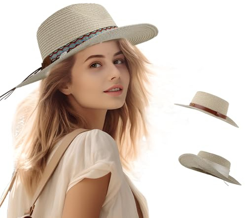 badaren Chapeau de Paille pour Femme, Chapeau de Soleil, Chapeau Pliable pour Dame (FR/ES, Numérique, 58, Style Vintage)