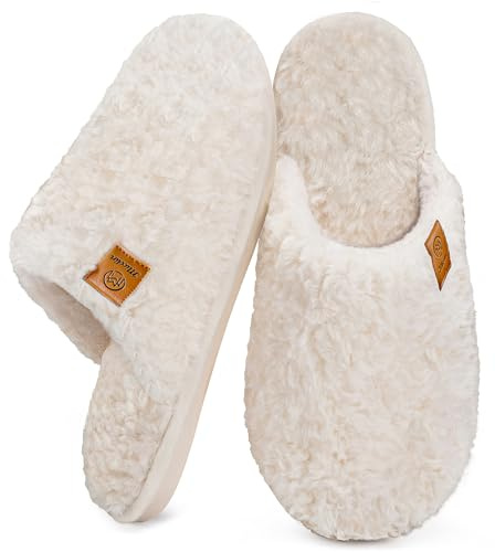 Misolin Chaussons Femme Homme Hiver Pantoufles Chaud Mémoire Mousse Confortable Cozy Antidérapants Automne Peluche Doublure Maison Intérieur/extérieur, Blanc 38.5/40 EU=CN 280mm