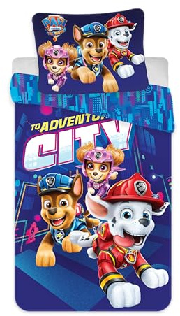 BrandMac Paw Patrol Bedding Set Single Size Duvet Cover 140x200 cm + Pillowcase 50x70 cm | 100% Cotton | Soft & Breathable Bed Linen for Kids | Reversible Duvet Cover & Pillowcase with Zipper