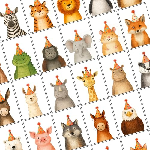 30 graziose carte di compleanno in acquerello con buste in carta riciclata 30 motivi diversi