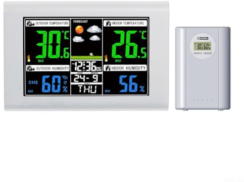 Wetterstation Funk Outdoor Sensor Display mit Temperatur Luftfeuchtigkeit Luftdruck Vorhersage und Alarmfunktion