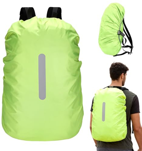 GNALIA Fundas Para Mochilas Impermeables Con Tiras Reflectantes, Tamaño 15-25L, Color Verde Fluorescente, 1 Unidad, Protección Contra Lluvia