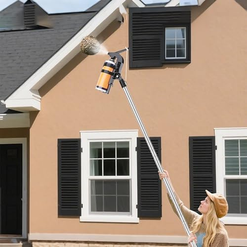 FORRTY Perche Télescopique Spray, Adaptateur Rallonge Bombe Aérosol, Angle Réglable 0–115°, Perche Longue Portée Anti-Guêpes, Extension Peinture, Nettoyeur De Fenêtres 1.6m–4.0m(2.0m)