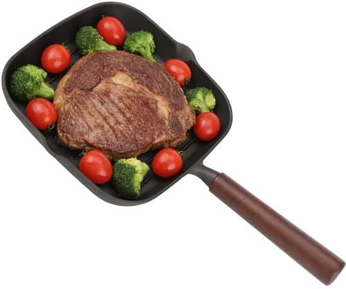 Calolin 22 cm Square Nonstick Grill Pan, Cast Iron Griddle Skillet with Dual Pour Spouts, Steak Pan with Raised Ridges for Kitchen Cooking, Suitable for Gas Electric Induction Ceramic Stoves