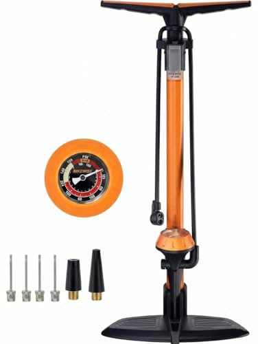 NOVAGO Pompe à Vélo à Pied Haute Pression 160 PSI - Pompe Manuelle avec Manomètre de Précision - Double Tête de Valve Presta et Schrader - Aiguilles et Accessoires Inclus