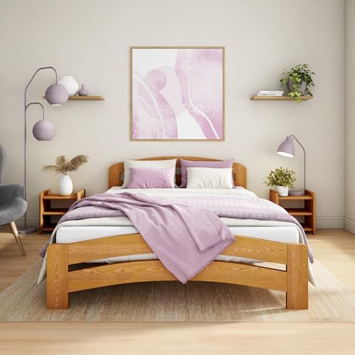 Nodax Small Double Bed Frame 4ft, F10 Solid Wooden, Slats, Easy Assembly
