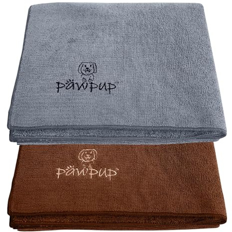 PAWPUP Dog Towel Super Absorbent 100x60cm Set of 2 Microfibre Pet Towel for Dogs Cats and other Pets (Brown and Grey)