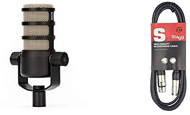 RØDE PodMic Broadcast-quality Dynamic Microphone with Integrated Swing Mount for Podcasting, Streaming, Gaming, and Voice Recording,Black & Stagg SMC3 3m XLR to XLR Plug Microphone Cable, Black