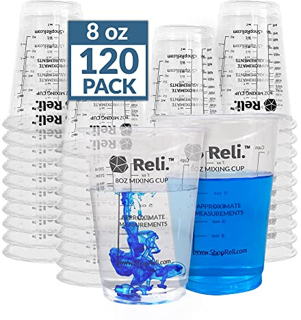 Reli. (120 Pcs) 8 oz Paint Mixing Cup/Resin Mixing | Disposable Measuring Cups | Clear Plastic Measure | Use for Paint, Epoxy Resin, Pigments