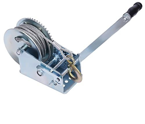 Cabrestante manual máx. capacidad de carga 1500 kg, con cable de alambre de 10 m y gancho de carga de seguridad, cabrestante manual, cabrestante forestal