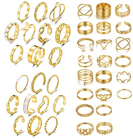 TOFBS Anillos para Nudillos Bohemio Vintage de Oro con Perla y Mariposa - Conjuntos de Anillos Apilables para Mujer y Niña