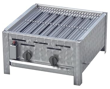 BSR-Grillen 2-flammiger Profi Gasgrill aus Edelstahl, stufenlos regelbar, Gasbräter, Gastrogrill, Gastrobräter mit Gasschlauch und Druckminderer (7,3 kW | Edelstahl Grillrost zerlegbar)