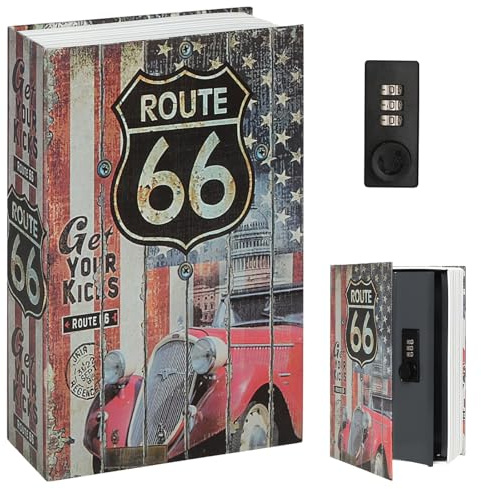Decaller Book Safe with Combination Lock, Diversion Hidden Secret Metal Lock Box for Home Security, Money & Jewelry, 9.5 x 6.2 x 2.2, Route 66