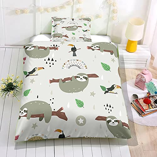 Hiseng Kinderbettwäsche für Mädchen und Jungen 3D Faultier, Kinder Bettwäsche-Sets mit Kissenbezug, Bettwäsche Set Mikrofaser Bettbezug mit Reißverschluss (100x135cm,Grau)