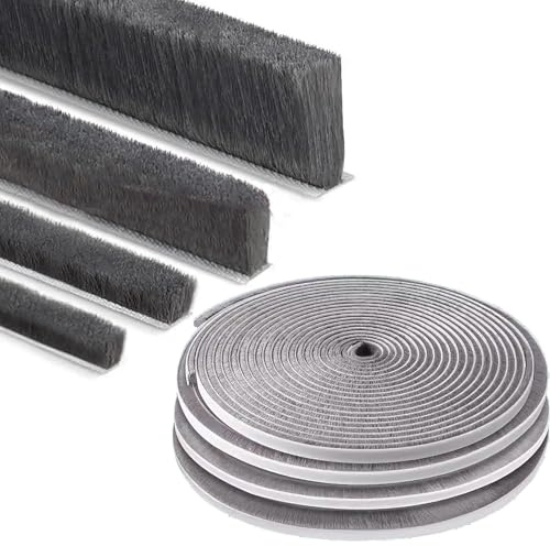 ZOMPAGO Strong Adhesive Brush Weather Stripping 0.4in (T）x 0.4in (W) x 33FT, Grey, Door Seal for Sliding Windows & Doors, Soundproof Noise Blocker, Draft Stopper for Garage Door Frame & Exterior Doors
