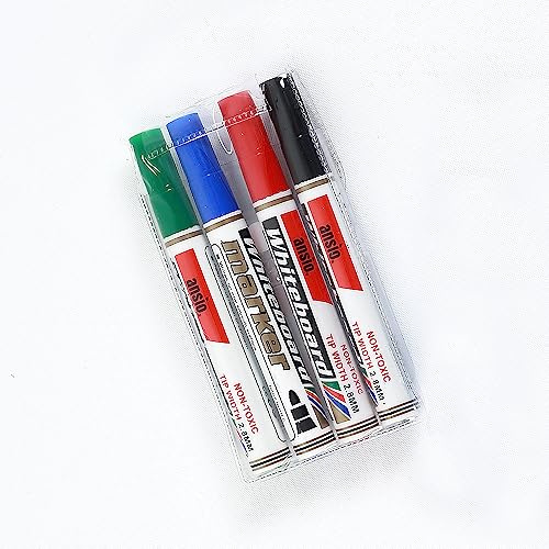 ANSIO Whiteboard Pens Fine Tip Dry Wipe Markers Assorted Pack of 4