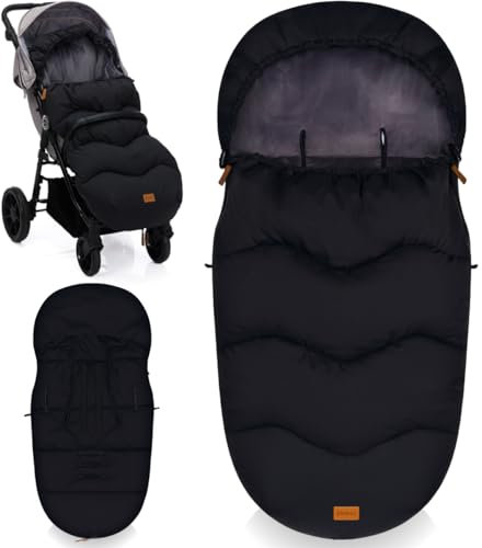 Fillikid Winterfußsack mit Microvelour Wassersäule 8000mm universal Fußsack für Kinderwagen Buggy Jogger Kinderwagenfußsack 6 bis 36 Monate (Schwarz)