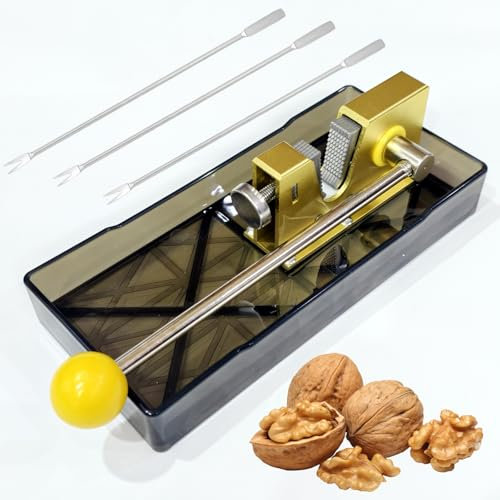 Frezonika Nut Crackers for All Nuts with 3 Picks Included, Stainless Steel Silver Nutcracker for Black Walnuts Pecan Macadamia, Manual Adjustable Jaws Nutcracker Tool (Classic Silver)
