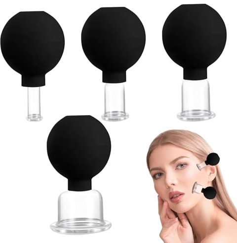 Cupping for Face - Body Cupping Massage Cups, 4 Pieces Facial Cupping Set | Vacuum Facial Suction Cups Glass Silicone Set, Targeted Cupping Body Vacuum Suction Cups Set for Beauty Salon