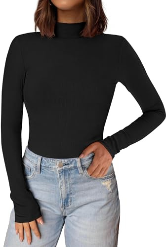 PRETTYGARDEN Womens Mock Turtleneck Fall Long Sleeve Shirts,Black,L