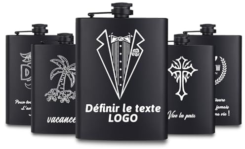 Flasque Personnalisée Pour Homme Gravée Sur Mesure Avec Texte et Photo Cadeau Personnalisé Pour Garçons D'honneur Père Mari Fête des Pères Noël (Icône personnalisée)