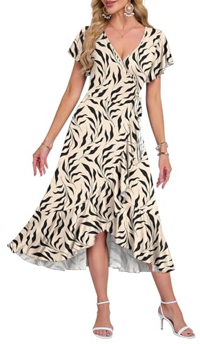 AUSELILY Summer Dresses for Women UK Midi Wrap Short Sleeve Dress