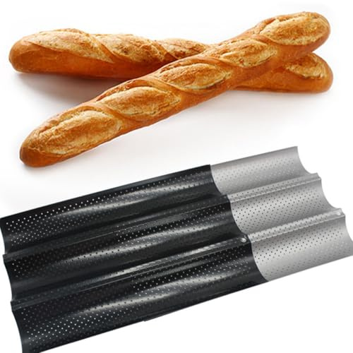 JECOMPRIS Moule à Baguette Ondulée 3 Fentes Moyen en Aluminium Plaque de Cuisson Résistante Spéciale Pain Français la Cuisine Maison Boulangerie