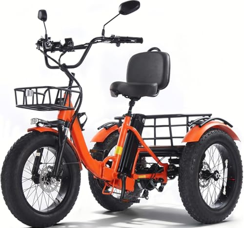 KAKIGO Elektro-Dreirad Für Erwachsene,20”x4” Fat Tires,Aluminium Faltbares E-Bike,250W Motor,95 Nm,48V 15.6Ah Akku,20 Km/h, Vorder-&Hinterkorb,Differenzial,90Km Reichweite
