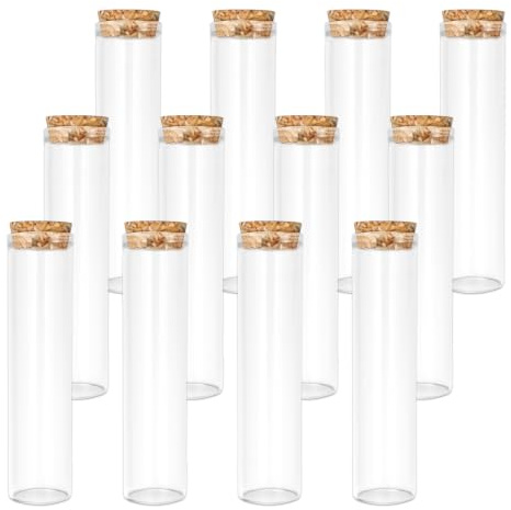 alwaiiz 12 Pièces Tube en Verre Avec Bouchon Liege, 60ml Tube a Essai Verre, Pour Bonbons, Fleurs et Liquide(30x120mm)